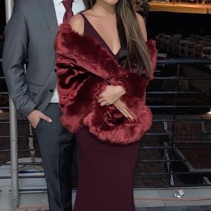 Burgundy/Red Faux Fur Wrap